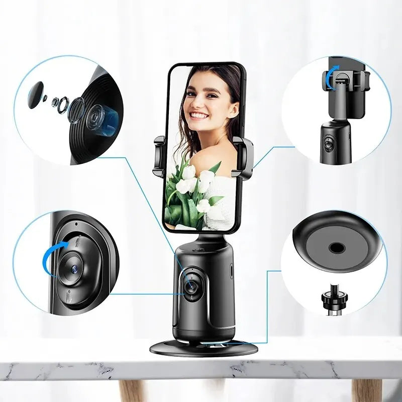 360° Auto Face Tracking Gimbal – KI-Smart-Gimbal mit automatischer Gesichtserkennung, Handyhalterung für Smartphone, Video, Vlog, Live-Streaming, Stabilisator & Stativ